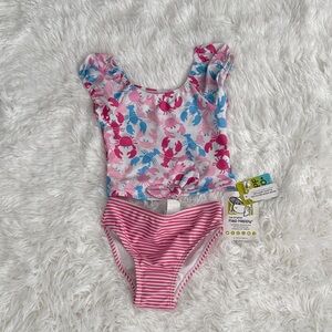 Flap Happy Girls Pink Blue Crab Print Two-Piece Swimsuit